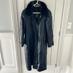 Vintage Style Long Leather Coat / Jacket
